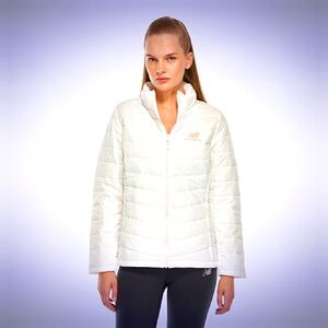 Women’s New Balance Cream Quilted Puffer Hooded Tech Jacket